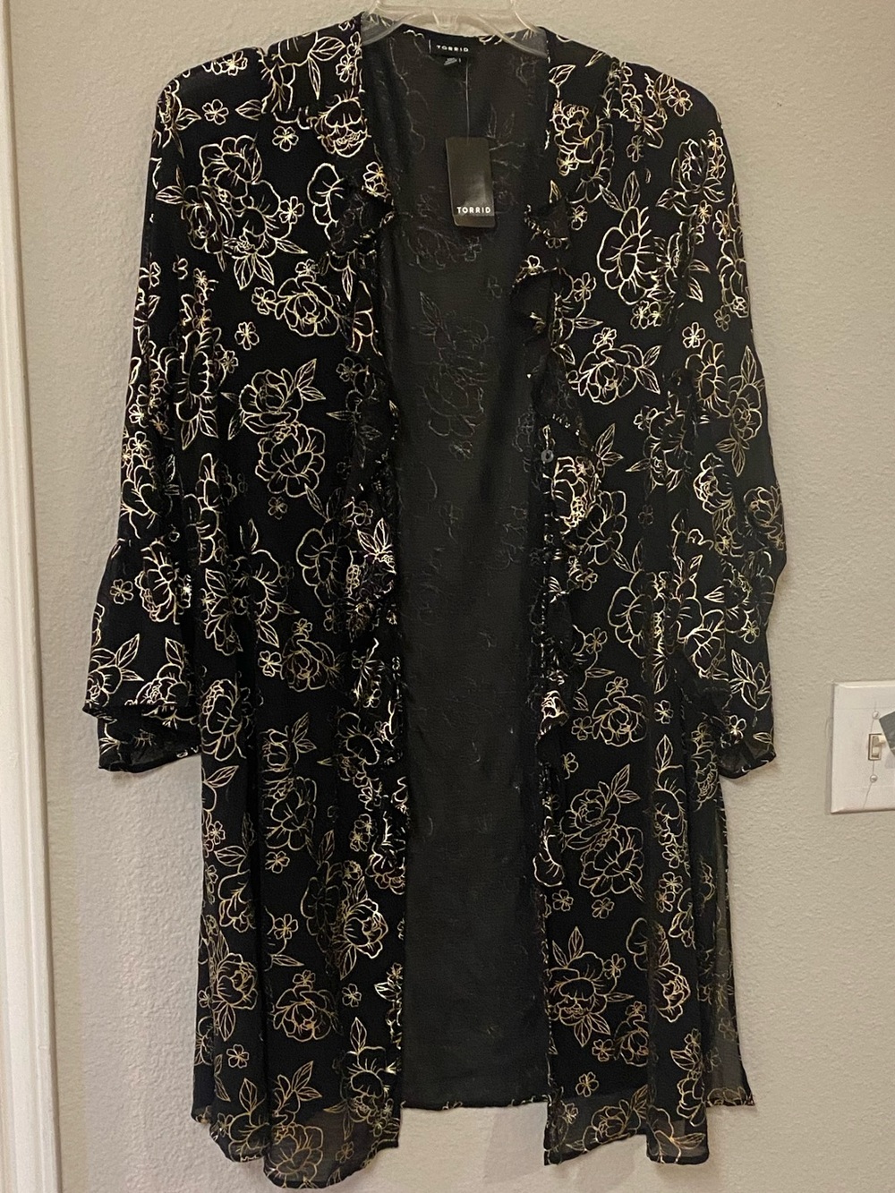 torrid Black And Gold Floral Sheer Kimono - Sz 00- Quick List For Show